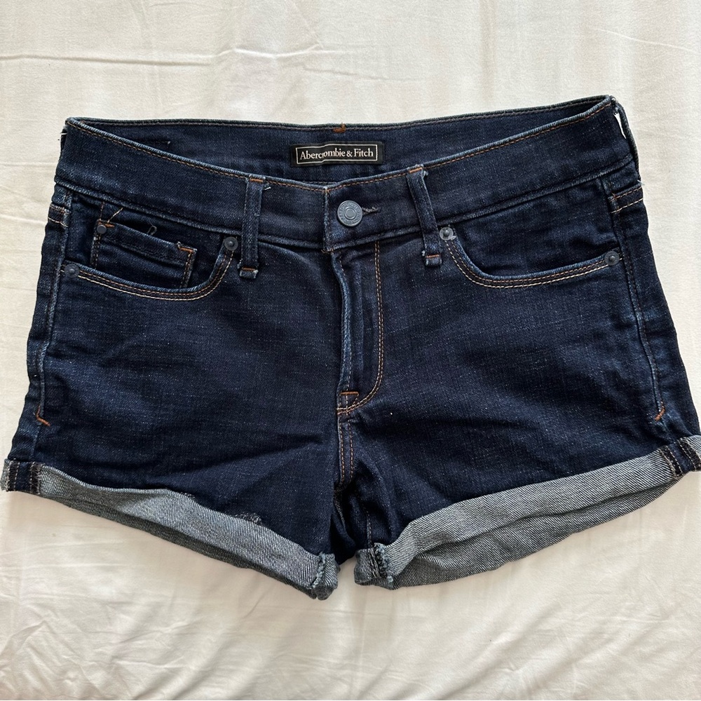 Abercrombie low rise shortie jean shorts indigo dark wash size 25